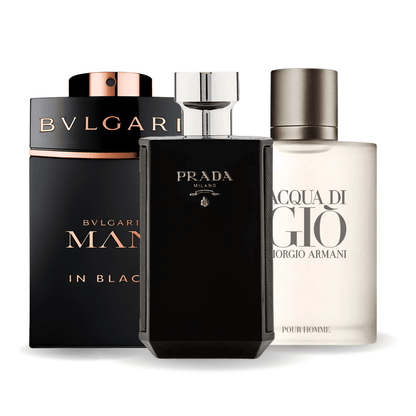 Conjunto de 3 perfumes Bvlgari In Black, Giorgio Armani Acqua Di Gio, L'Homme Prada Intense 100ml